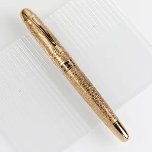 Luxury Golden Fountain Pen Etched Special Pattern Gold Metal Fountain Pen Businessman Pen Office Tools