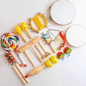 Instruments de percussion Orff, castagnettes en bois et en fer, aides pédagogiques musicales pour enfants, maracas, tambourin, tambour à double cloche - Product Image 4