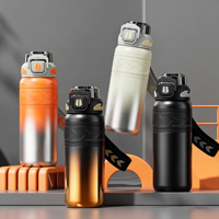 Bouteille de voyage isotherme portable réutilisable en acier inoxydable, anti-fuite, à double paroi, avec paille et couvercle