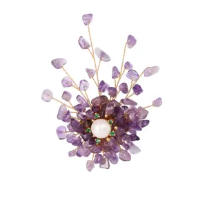 New Amethyst Natural Pearl Handmade String Woven Simple and Generous Dress Ethnic Temperament Retro Style Brooch