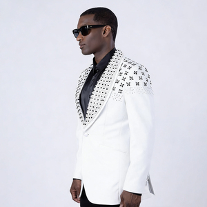 Custom Bespoke Double Breasted Slim Plus Size Rhinestones Details Men's <strong>Suit</strong> With Anti-Wrinkle Fabric Black Blazer - Product Image 3