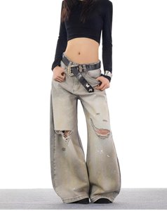 Jeans Americanos Retro con Efecto Salpicado y Teñido, con Agujeros, de Corte Holgado, Lavables, para Fiestas, Diseño Machete, Talla Pequeña, para Hombre y <span class=keywords><strong>Mujer</strong></span>, para Parejas - Product Image 4