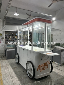 Chariot à café portable personnalisé en MDF pour l'extérieur, 4 roues, kiosque de restauration rapide, stand de crème glacée, bleu et blanc, <span class=keywords><strong>Myidea</strong></span> - Product Image 4