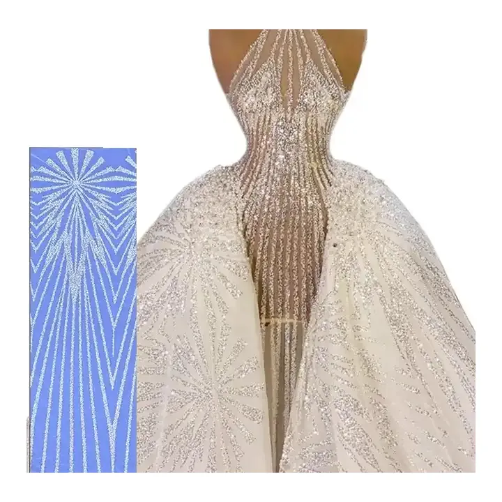 Großhandel Weiß Glitter Luxus Stickerei Spitze Stoffe für Hochzeits kleid weichen Stoff wunderschöne Party kleid