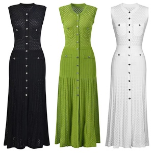 OUDINA <span class=keywords><strong>Abito</strong></span> Lungo Estivo da Donna <span class=keywords><strong>in</strong></span> <span class=keywords><strong>Maglia</strong></span>, Elegante e Casual, Senza Maniche con Pieghe, Produzione all'Ingrosso - Product Image 2
