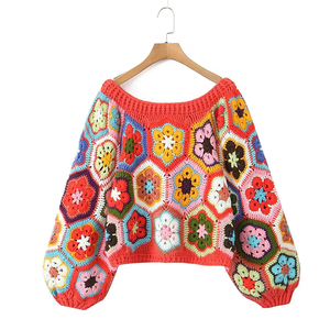 Maglione da <span class=keywords><strong>donna</strong></span> stile esotico etnico bohémien abbigliamento Casual lavorato <span class=keywords><strong>a</strong></span> maglia corta in puro stile fatto <span class=keywords><strong>a</strong></span> <span class=keywords><strong>mano</strong></span> - Product Image 1