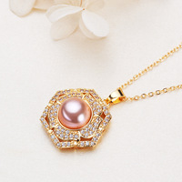 Collier pendentif fleur en perle d'eau douce HECATE 9 mm, perle ronde, chaîne en laiton plaqué or 18 carats, bijoux en zircon, cadeau pour fête