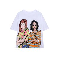 T-shirt décontracté d'été pour femme, en coton respirant, imprimé numérique écologique, manches courtes, col rond, coupe classique, 2024