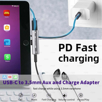 Adaptor Headphone USB C 3D OEM 2 in 1 USB C ke Jack Headphone 3.5mm HiFi DAC Dongle Pengisian Cepat untuk iPhone 15 Samsung