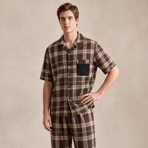 Ensemble de pyjama en coton pour homme, vêtements de nuit doux à carreaux, pyjama boutonné sur le devant, fabrication sur mesure OEM ODM, fabricant d'ensembles de pyjama en gros - Product Image 1