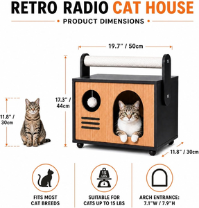 Maisonnette en bois pour chat avec griffoirs intégrés |   Condo pour chat en bois moderne, avec griffoirs et coussin lavable - Product Image 6