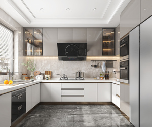 Les dernières conceptions d'armoires de cuisine complètes beige brillant pour les petites cuisines - Product Image 1