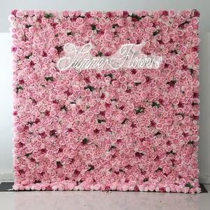 Panneau mural de fleurs rouges de haute qualité bon marché toile de fond enroulable décoration de mariage mur de fleurs - Product Image 1