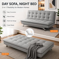 Sofá Cama Convertible Moderno de Lujo, Sin Brazos, Plegable, Tapizado, Gris, Patas Cromadas, 2 en 1, Ahorro de Espacio, Mueble Cómodo para el Hogar