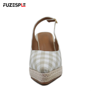 Nuove Scarpe Estive da Pescatore per Donna, Sandali con Zeppa in Tela a Quadri, Punta Affusolata, Sexy, Retrò, Espadrillas Slip-On 10cm - Product Image 3