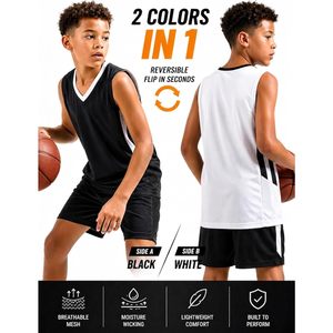 Maillot de basketball réversible en mesh pour jeunes garçons FOXA, col en V, anti-transpiration, uniforme sportif pour entraînement sportif - Product Image 2
