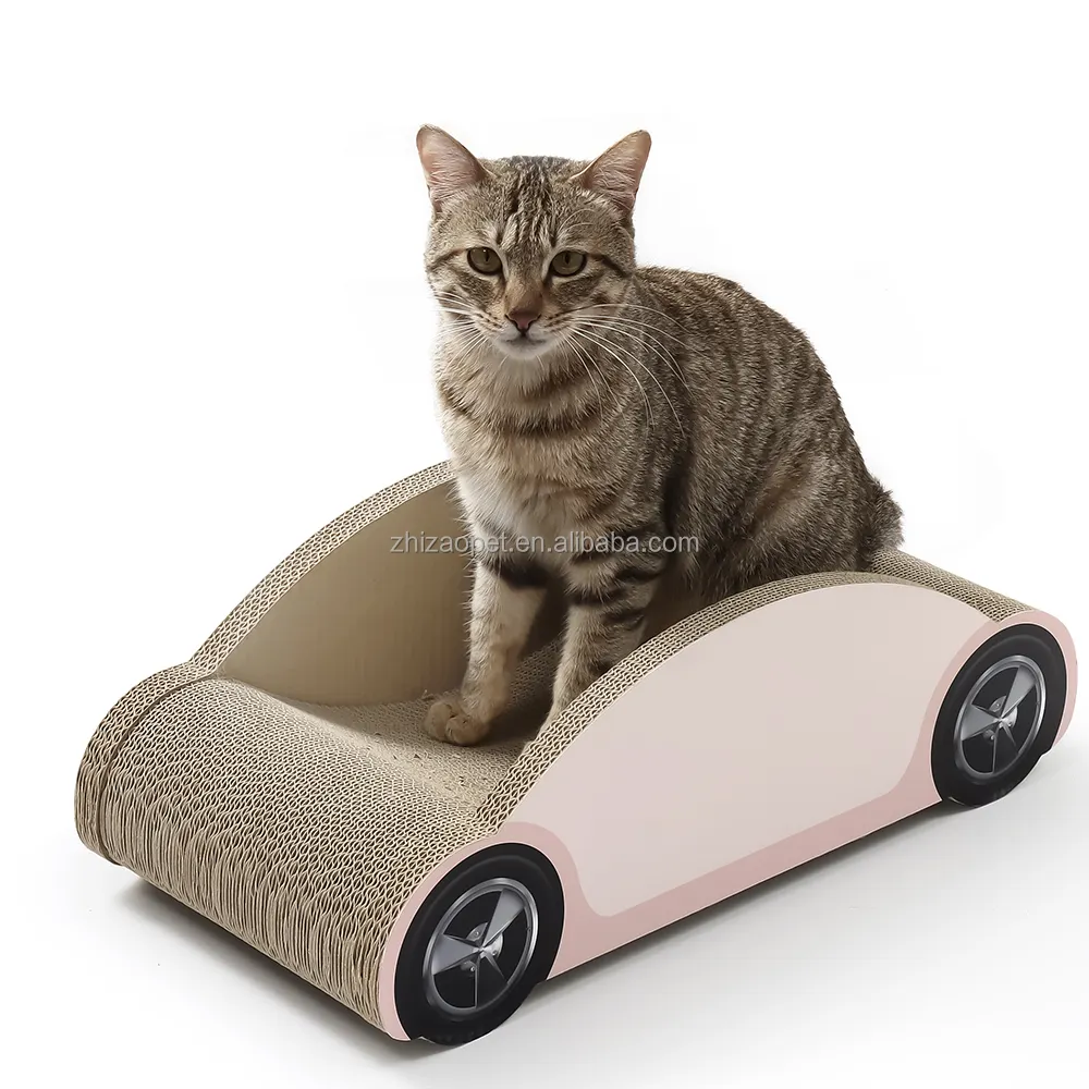 Kustom mewah penggaruk kucing kumbang kecil bentuk Sedan Pet Lounge Cat Scratcher kardus