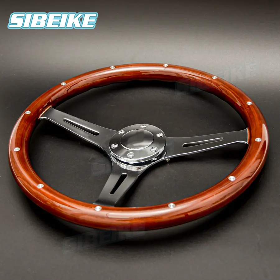 Factory Made 15inch 380mm Wood Retro Steering wheel With Rivet Wooden Vintage Steering wheel