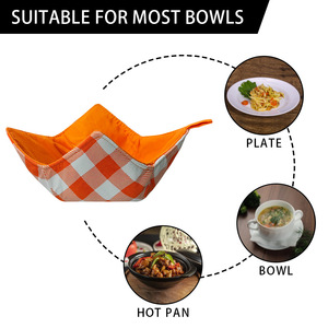 Bowl Cozy Microwave Safe Food Serving Bowl Holder For Camping Retro Design 8.5x8.5x3.5in Orange Checkered Pattern - Product Image 2