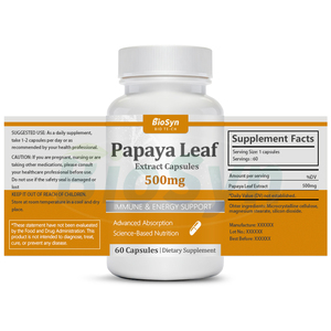 Capsule di Estratto di Foglie di <span class=keywords><strong>Papaya</strong></span> BioSyn OEM Etichetta Privata Integratore Alimentare di Grado Alimentare - Product Image 1