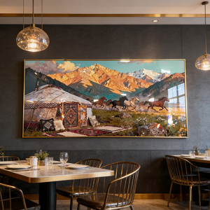 Quadro Moderno per Arredamento Casa, Pittura 3D LED da Parete per Soggiorno, Paesaggio Islamico con Cavallo, Dipinto Personalizzato in Cristallo e Porcellana, Novità - Product Image 2