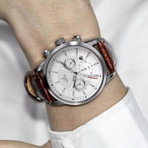 นาฬิกาควอตซ์สำหรับผู้ชายนาฬิกากีฬาโครโนกราฟ relogio masculino สายหนังนาฬิกาข้อมือควอตซ์สำหรับผู้ชาย - Product Image 3