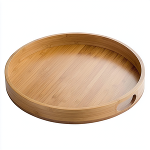 طبق فواكه خشبي دائري من الخيزران، صينية منزلية لعرض الفواكه، مصنوع بتقنية CNC مع خدمات الحفر والتجليخ - Product Image 1