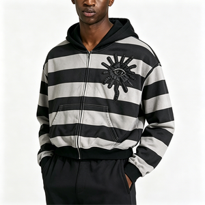 <span class=keywords><strong>Sudadera</strong></span> con capucha y cremallera completa para hombre, con rayas blancas y negras, parche bordado a mano de ojo turco, estilo cropped y boxy, streetwear - Product Image 2