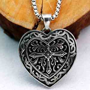 Collar con Colgante de Cruz de Araña de Acero Inoxidable Vintage para Hombre y Mujer, Collar con Colgante de Acero de Titanio Fundido en Forma de Corazón - Product Image 3