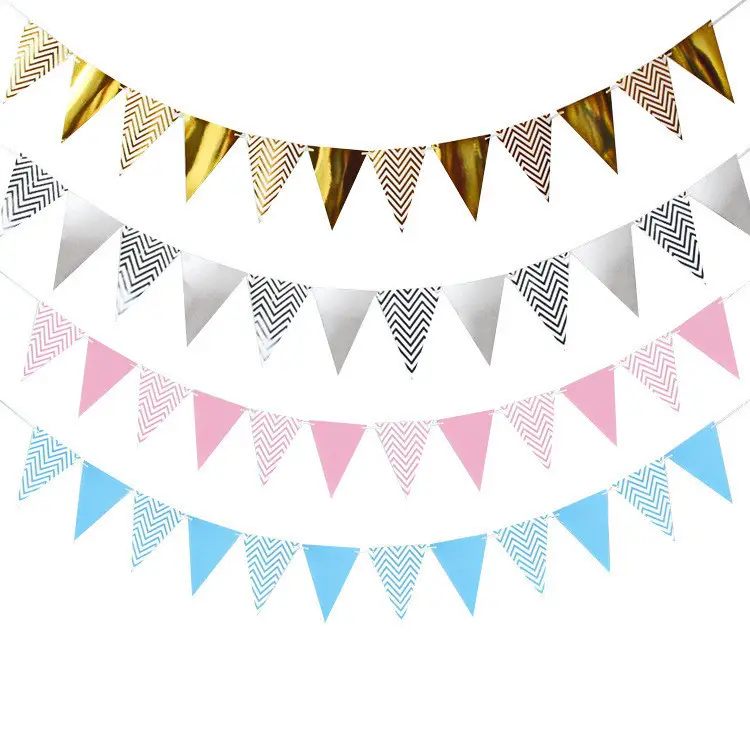 Bandeiras triângulo Estamenha Papel Pennant Bandeira 12Pcs e Papel Tissue Borlas Garland para o Casamento Festa de Aniversário Do Bebê Chuveiro