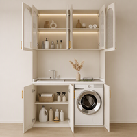 Meuble de rangement moderne et spacieux pour lave-linge, en panneaux de particules, écologique, durable, blanc, pour balcon et maison, livraison en 48h