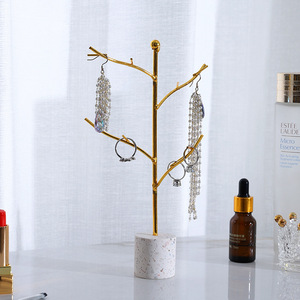 Mystic Arts Twig Jewelry Rack Gold Metal Terrazzo Base Modern Simple Countertop Display for Earrings Accessories - Product Image 2
