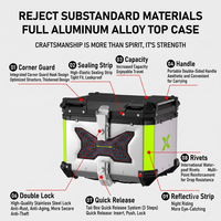 Coffre de moto en alliage d'aluminium grande capacité 45L avec éclairage de signalisation et fixation rapide pour trottinette électrique