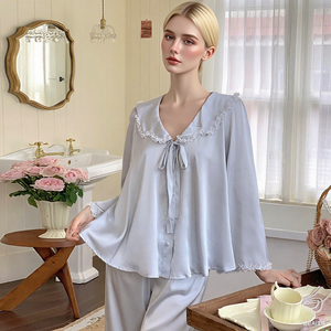 Bộ đồ ngủ bằng lụa băng sang trọng cao cấp cho nữ bộ đồ cổ điển Pháp dài tay cho mùa hè Eo co giãn <span class=keywords><strong>Internet</strong></span> nổi tiếng nhà - Product Image 2