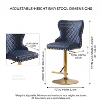 Tabouret de Bar Haut de Gamme à Tête de Lion Capitonnée en Velours et Cuir avec Clous, Base Métallique Pivotante Or et Argent, Idéal pour Table de Bar avec Dossier