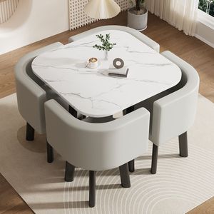 Table à manger carrée moderne <span class=keywords><strong>en</strong></span> <span class=keywords><strong>bois</strong></span> <span class=keywords><strong>massif</strong></span> assemblée avec 4 chaises - Product Image 1