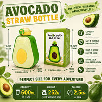Bouteille d'eau portable 600 ml avec logo personnalisé, motif avocat, sans BPA, avec paille, anti-fuite, pour l'extérieur, cadeau de voyage
