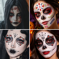 Autocollants décoratifs auto-adhésifs en forme de crâne, bijoux faciaux brillants pour le Jour des Morts, Halloween, déguisements et maquillage de cosplay