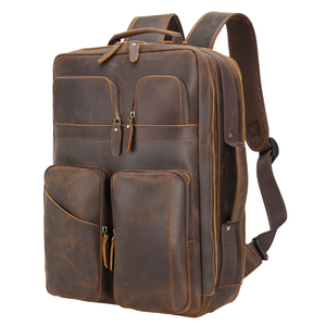 Vintage Style Men's Crazy Horse Genuine Leather Laptop Backpack Dark Brown Full Grain Leather Zipper Closure <strong>Travel</strong> <strong>Day</strong> <strong>Bag</strong> - Product Image 1
