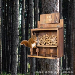 Comedero para Ardillas de Madera Maciza para Jardín Exterior, con Cubierta Transparente de Acrílico, Comedero para Pájaros Duradero de Forma Rectangular - Product Image 2