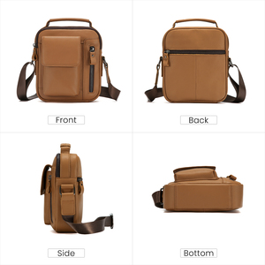 Sac à bandoulière pour homme en cuir véritable, avec fermeture à glissière, doublure en polyester, léger, pour les sports de plein air et les voyages - Product Image 6