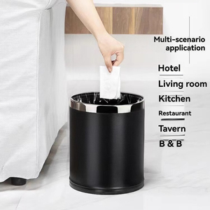 Cubo de basura circular negro de 10L con cubo interior de plástico desmontable para hoteles selectos, casas de huéspedes, restaurantes, apartamentos, bibliotecas - Product Image 5