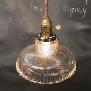Asılı eski endüstriyel Holophane kolye lamba gölge ışık nervürlü cam gölge kapağı abajur