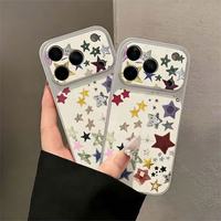 Nouvelle Coque de Téléphone Portable en Cuir Graffiti Stars Blanche Coque Arrière Corning pour iPhone 16 12 15 17 Air 18 Pro Max