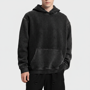 100% coton hiver plaine teint acide lavage sweats à capuche zippés pour hommes complet personnalisé hommes poids lourd polaire à capuche - Product Image 2