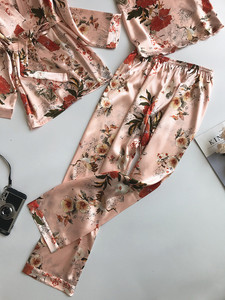 3PCS Women Pajamas Set <strong>Lady</strong> Emulation <strong>Silk</strong> <strong>Pyjama</strong> Sets Flower Sleepwear Female Leopard Satin Homewear With Removable Padded - Product Image 5