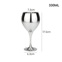 Copa de Vino de Acero Inoxidable 304 de Grado Alimenticio de 330 ml, Acabado Espejo, con Tallo, para Bar, Bodas y Fiestas