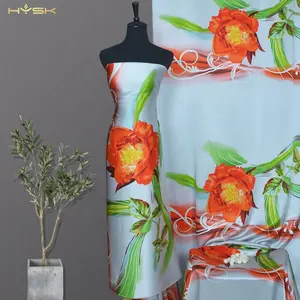 Grosir pakaian pengantin yang menakjubkan-C2393 Desain Bunga Besar Alami Bunga Menakjubkan Cetak Digital Alami Murni 100 Kain Sutra Satin untuk Gaun