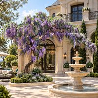 Grand arbre artificiel de glycine naturelle courbée avec des fleurs violettes réalistes pour la décoration commerciale des halls de centres commerciaux, des atriums et des halls d'hôtels