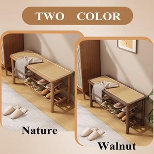 SENYU Bamboo Shoe Rack Bench with Rattan Seat, 3-Tier Shoe Storage Bench, Entryway Bench for Hallway - Product Image 4